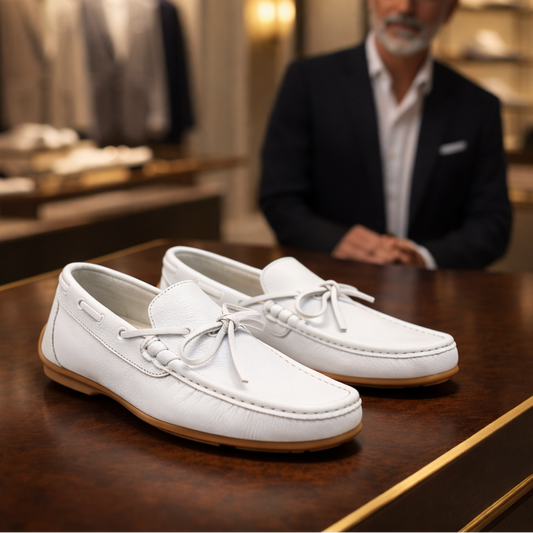 Mocasín Hombre de Cuero en Color Blanco – Estilo Moderno y Suela Antideslizante