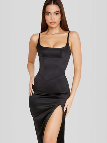 Vestido de Mujer Divina Midi Negro de Satén
